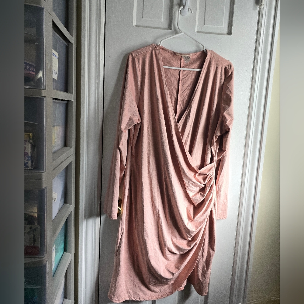 Bonded Pink long sleeve Wrap Dress